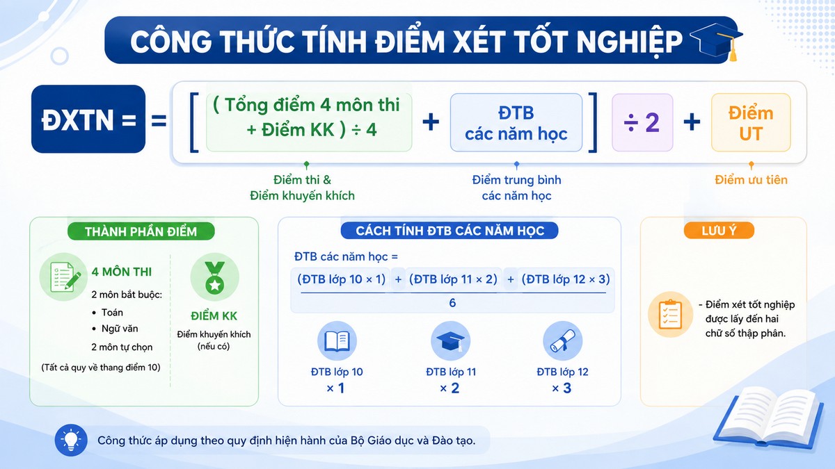 Công thức tính điểm xét tốt nghiệp THPT