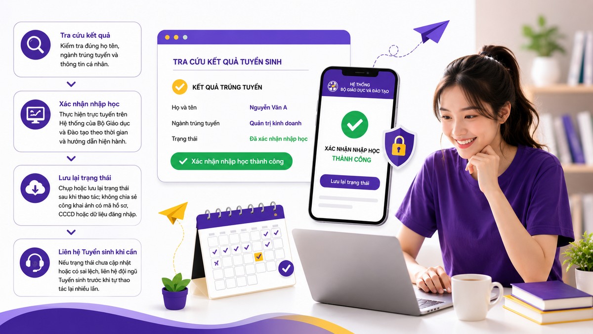 Việc 1 – Kiểm tra kết quả và trạng thái xác nhận nhập học
