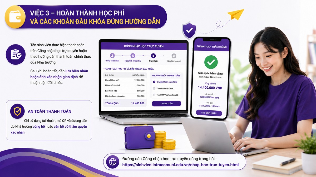 Việc 3 – Hoàn thành học phí và các khoản đầu khóa đúng hướng dẫn