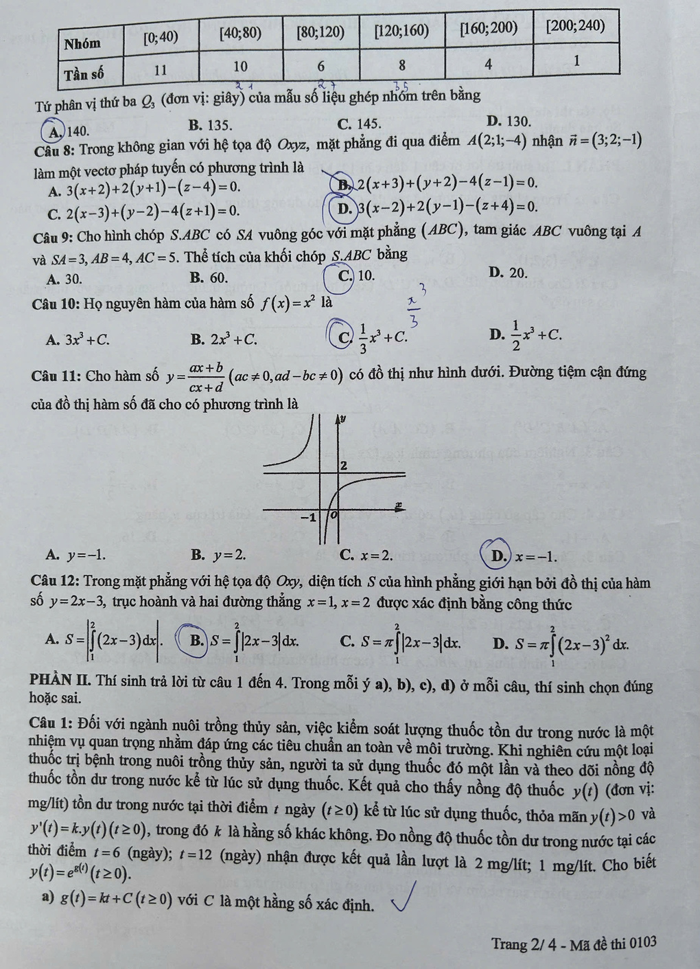 Trang 2 đề thi Toán THPT năm 2025 mã 0103