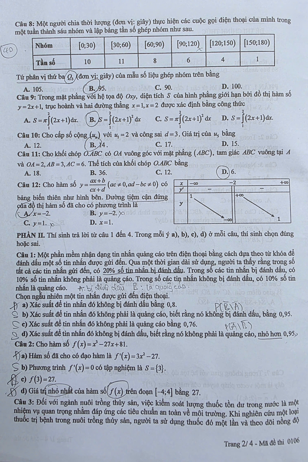 Trang 2 đề thi Toán THPT năm 2025 mã 0106