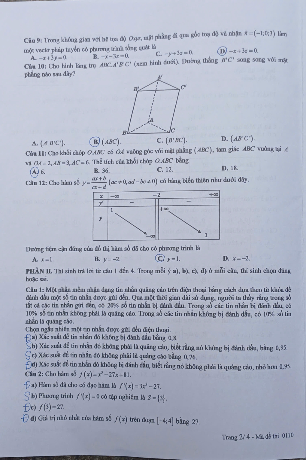 Trang 2 đề thi Toán THPT năm 2025 mã 0110