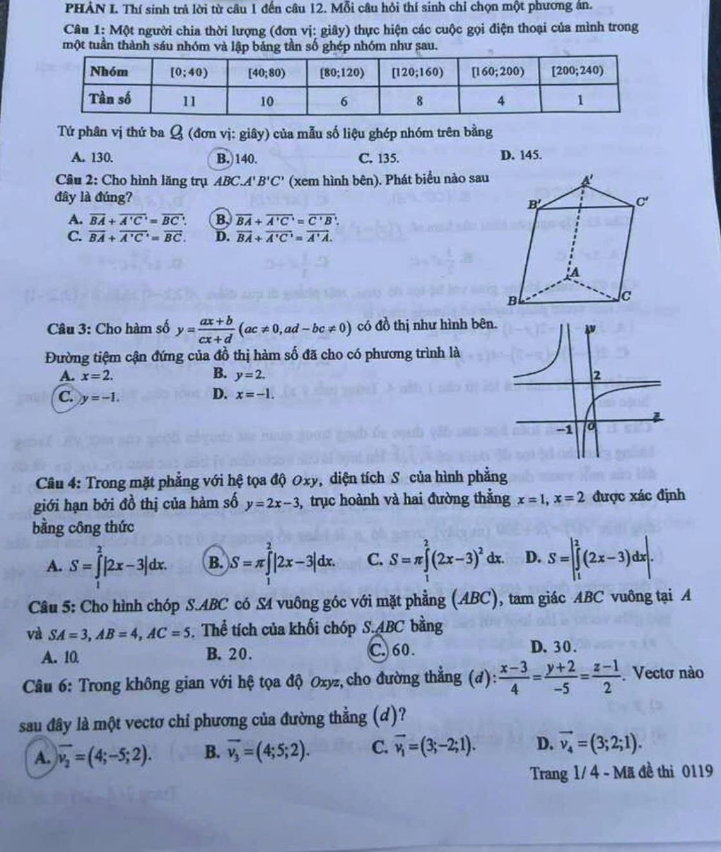 Trang 1 đề thi Toán THPT năm 2025 mã 0119