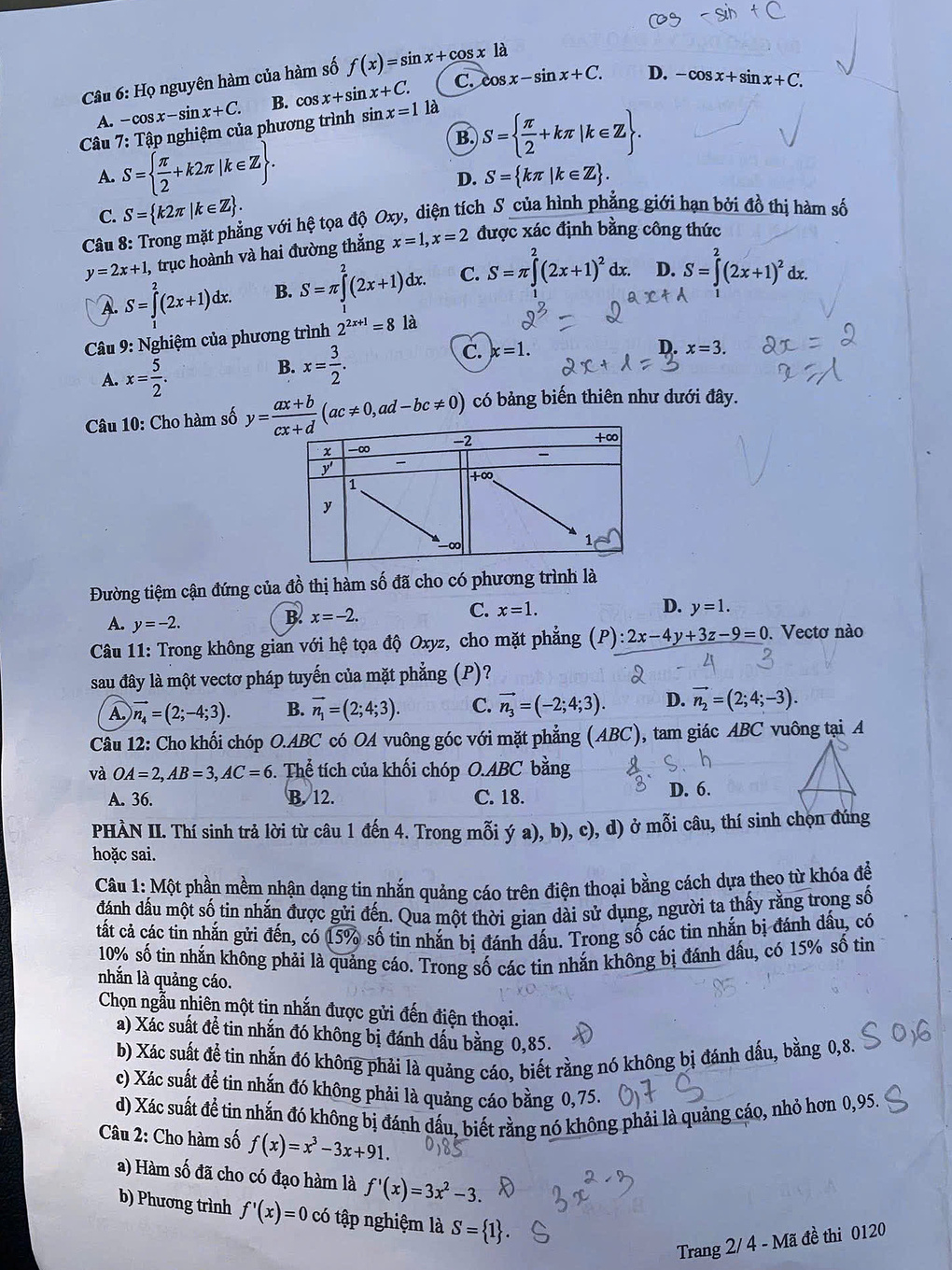 Trang 2 đề thi Toán THPT năm 2025 mã 0120